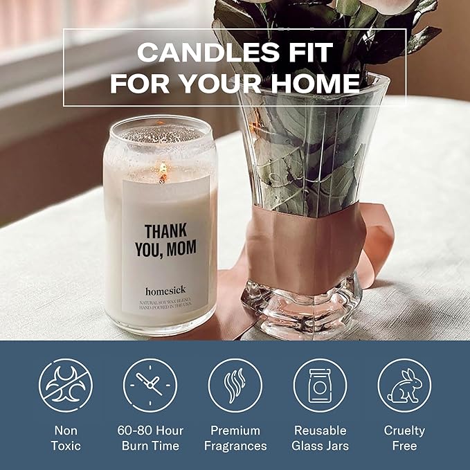 Homesick Scented Candles for Home (Thank You, Mom) - 13.75 oz Long-Lasting Soy Wax Blend Jar Candle Gifts for Women for All Occasions, 60-80 Hours Burn Time - Notes of Bergamot, Lavender & Sage - Bloomnest