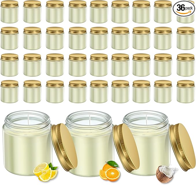 ACITHGL 36 Pcs 4oz Mini Mason Jar Candles Small Scented Candles Bulk Aromatherapy Ideal Souvenir Favors for Wedding Birthday Party (Lemon, Citrus, Coconut Milk, Gold) - Bloomnest