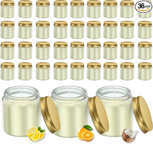 ACITHGL 36 Pcs 4oz Mini Mason Jar Candles Small Scented Candles Bulk Aromatherapy Ideal Souvenir Favors for Wedding Birthday Party (Lemon, Citrus, Coconut Milk, Gold) - Bloomnest