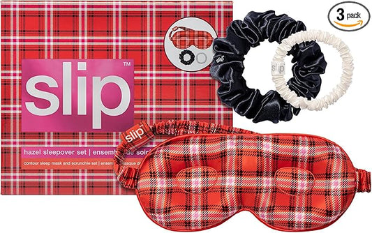 Slip Pure Silk Beauty Sleepover Set: Includes Hazel Contour Mask for Delicate Lashes, Black Large Scrunchie & White Skinny Scrunchie (Limited Edition) - Bloomnest