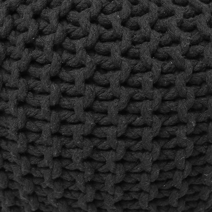 REDEARTH Round Pouf Foot Stool Ottoman - Cotton Hand Knitted Dori Pouffe - Cord Boho Home Décor - Stuffed Cable Poof for Living Room - Bedroom (19.5"x19.5"x14") - Dark Gray - Bloomnest