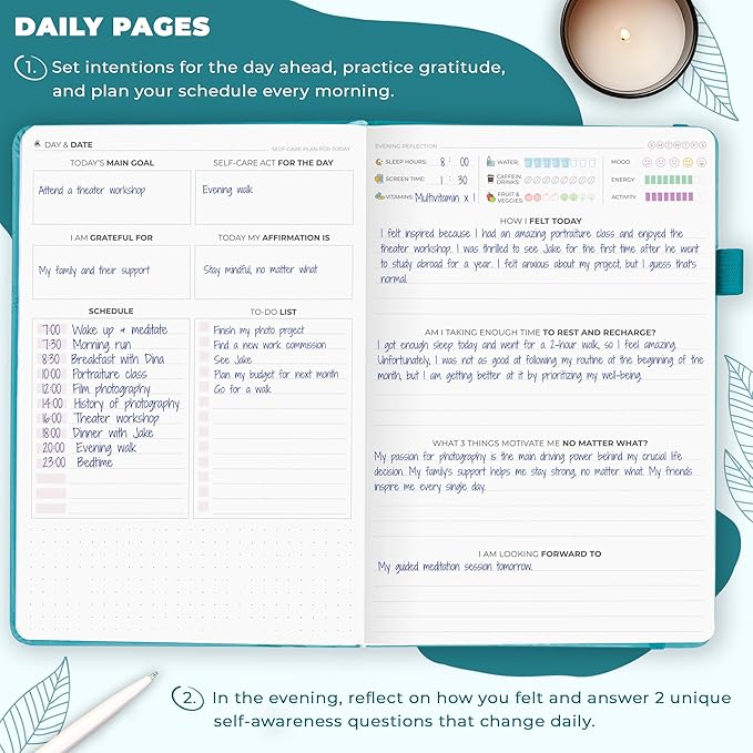 Clever Fox Self-Care Journal – Daily Reflection Notebook – Mental Health & Personal Development Planner, Meditation & Mood Log, A5 (Aquamarine) - Bloomnest