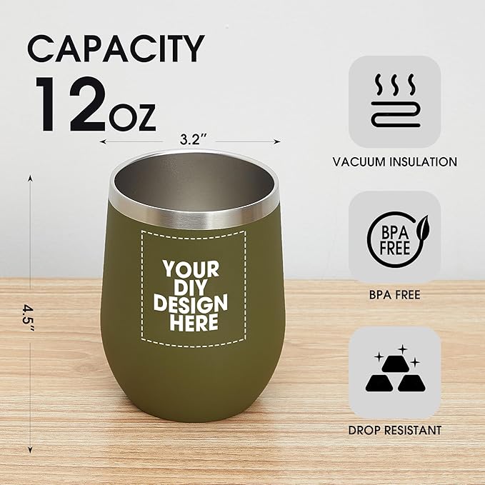 Personalized Custom Wine Tumbler Print in USA 12oz Stainless Steel Travel Coffee Cup with Lid & Straw Double Wall Insulated Mug with Colorful Text Logo Photo - Bloomnest