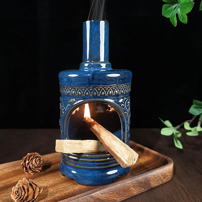 Ceramic Bird & Flower Palo Santo Burner–Stylish Chiminea for Sage、Incense Cones and Candle, Perfect for Meditation, Yoga, Altar & Home Decor – Easy to Clean, Enhance Your Zen Experience - Bloomnest