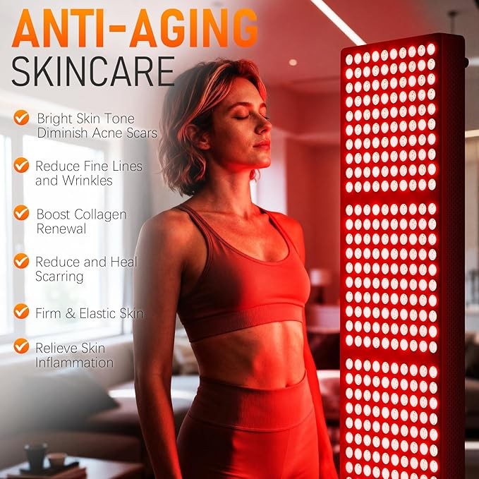 Red Light Therapy for Body and Face, 630nm 660nm 810 nm 830nm 850nm Near Infrared Light Panel with Adjusteble Stand and Timer,300LEDs for Home Use (Black) Home