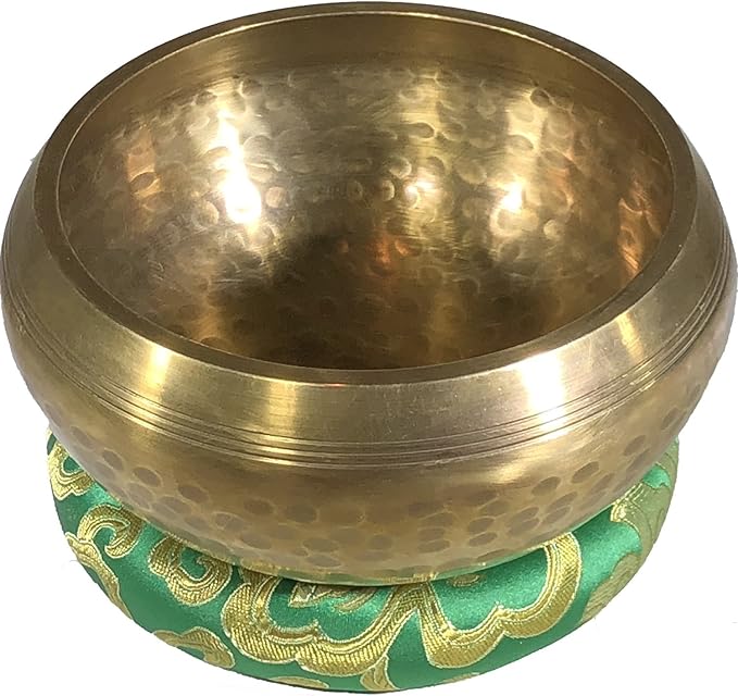 5 Gold Tibetan Meditation Yoga Singing Bowl Set (Large) ~Live Fully Now ~ Tuned to B ~ Hand Hammered Antique healing bowl design ~Wood Striker ~ Himalayan bowl for Meditation, hand yoga, and Chakra - Bloomnest