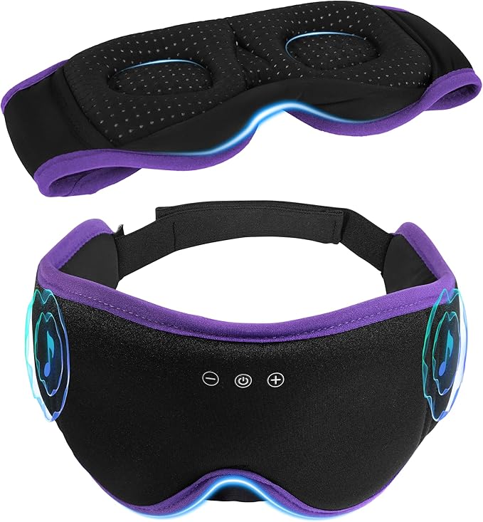 LC-dolida Sleep Mask with Headphones Bluetooth 5.4, 3D Sleeping Headphones for Side Sleepers Bluetooth Sleep Mask Blackout Bluetooth Eye Mask for Sleeping Travel Meditation Men Women - Bloomnest