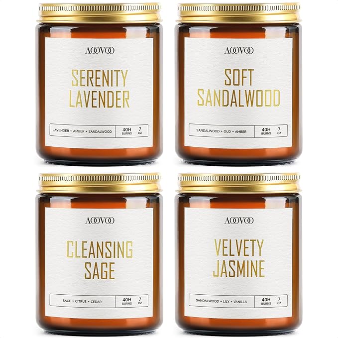AOOVOO Candle Set - 4PC Scented Candles, 28 oz Soy Candles, Soy Candle for Home Scented, Lavender/Sandalwood/Jasmine/Sage - Bloomnest