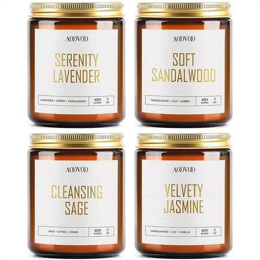 AOOVOO Candle Set - 4PC Scented Candles, 28 oz Soy Candles, Soy Candle for Home Scented, Lavender/Sandalwood/Jasmine/Sage - Bloomnest