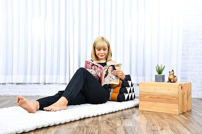 Leewadee Triangle Cushion – Comfortable Backrest for TV or Reading, Incline Pillow for Relaxing Made of Kapok, 20 x 13 x 13 inches, Black Orange - Bloomnest
