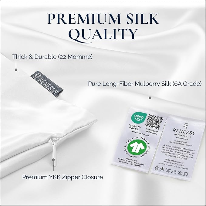 Premium Silk Pillowcase 100% Organic Mulberry Silk, 22 Momme, Grade 6A - Oeko-Tex Certified in Germany - Luxury for Hair & Skin, 1 Piece (King Size 20x36 Inches, Navy Blue) - Bloomnest