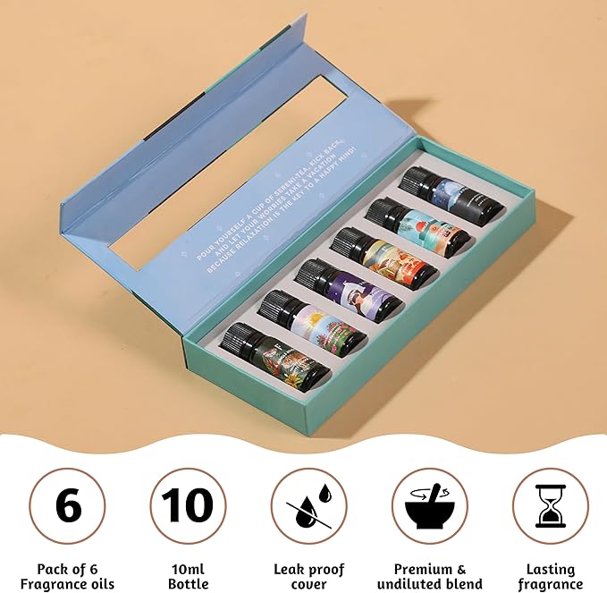 Folkulture Essential Oil for Diffuser for Home | Set of 6 Essential Oils for Candle Making | Fragrance Oils for Gifts for Her - Ocean Salt & Jasmine Oils for Relaxation and Aromatherapy - Bloomnest