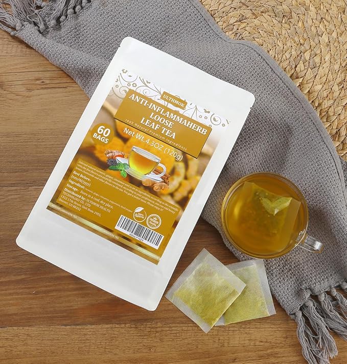 60 Premium Anti-Inflammaherb Tea Bags, Made with 100% Natural Herb Ingredients, Turmeric, Ginger, Ceylon Cinnamon, Peppermint, Black Pepper, No Additives & Caffeine Free. - Bloomnest
