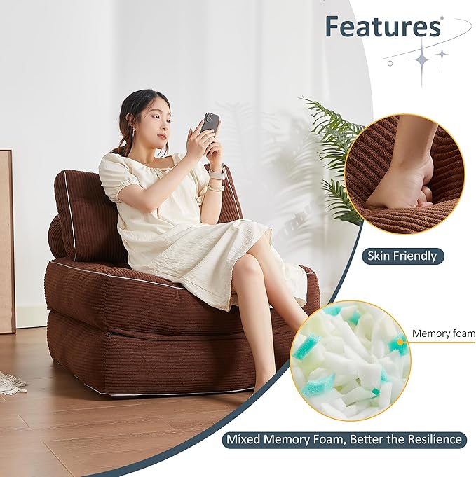 35.4x33.5 Inch Floor Pillow, Large Round Floor Cushion with Removable Washable Cover - Ultra Soft Plush Filling for Adults, Kids, Lounge, Bedroom, Reading Nook, Meditation, Corduroy, Brown