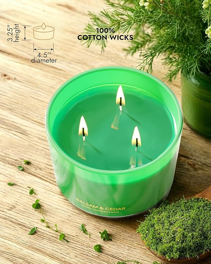 96NORTH Luxury Candle Balsam & Cedar Scented | Large 3-Wick Jar Candle | Up to 40 Hours Burning Time | 100% Natural Soy Wax | Ideal Christmas Candles Gift - Bloomnest