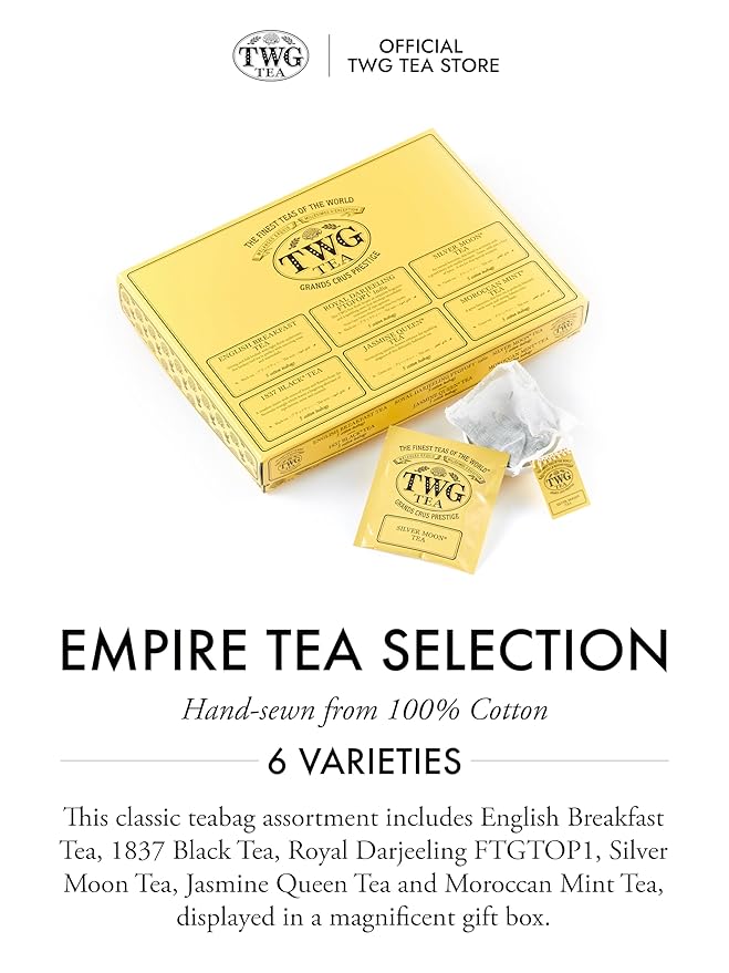 TWG Tea | Empire Tea Selection | 6 Varieties | Exclusive Tea Blends | 30 Hand Sewn Cotton Teabags | Gift Set - Bloomnest