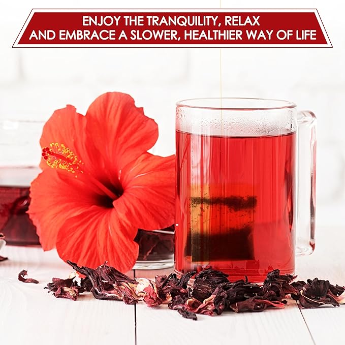 Premium Hibiscus Tea Bags - Dried Hibiscus Flower Tea Bags - 40 Teabags, 2.5g/bag), 100% Natural & Pure Hibiscus Flowers, Sugar/Caffeine/Gluten Free. Good For Your Health - Bloomnest
