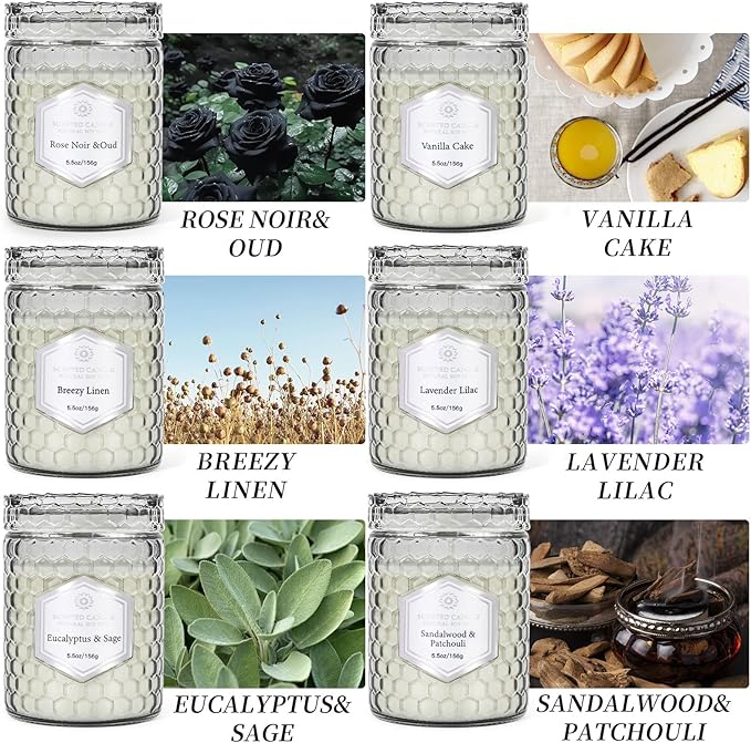6 Pack Scented Candles for Home, Aromatherapy Gift Set for Women, Natural Soy Wax Jar, 33 oz 240 Hour Long Lasting, Birthday and Valentine's Day Gift, Flax Gray - Bloomnest