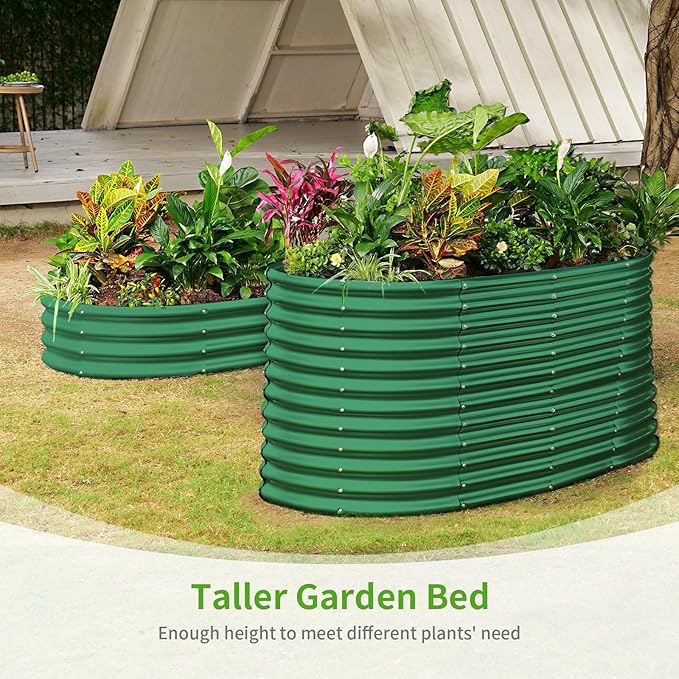 Land Guard 8x4x3ft Oval Galvanized Raised Garden Beds, Large-Capacity Metal Planter Box Outdoor, Durable Deep Raised Garden Bed 3ft Tall, Raised Beds for Gardening Vegetables, Forest Green - Bloomnest