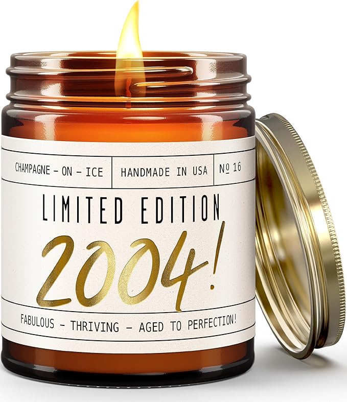 Soy and Sass 21st Birthday Jar Candle - 'Limited Edition 2004' Champagne on Ice Scent, 9oz Reusable Jar, 50Hr Burn, Made in USA - Bloomnest