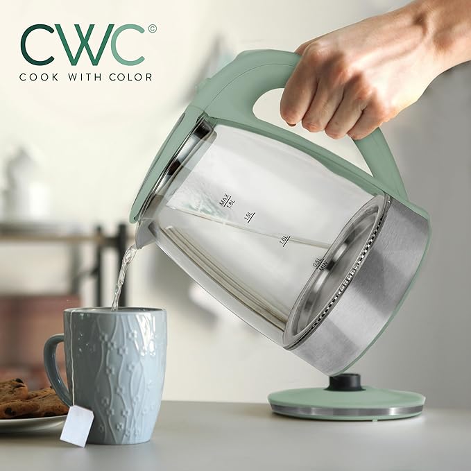COOK WITH COLOR Electric Tea Kettle, 1.8L Cordless Hot Water Boiler, 1200W Rapid Boil, Auto Shutoff & Boil Dry Protection, BPA-Free, Sleek Countertop Design, Green - Bloomnest