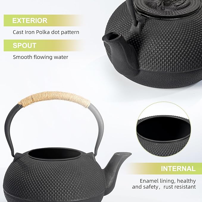 suyika Japanese Tetsubin Cast Iron Teapot Tea Kettle pot with Stainless Steel Infuser for Stovetop Safe Coated with Enameled Interior 22 oz/650 ml - Bloomnest