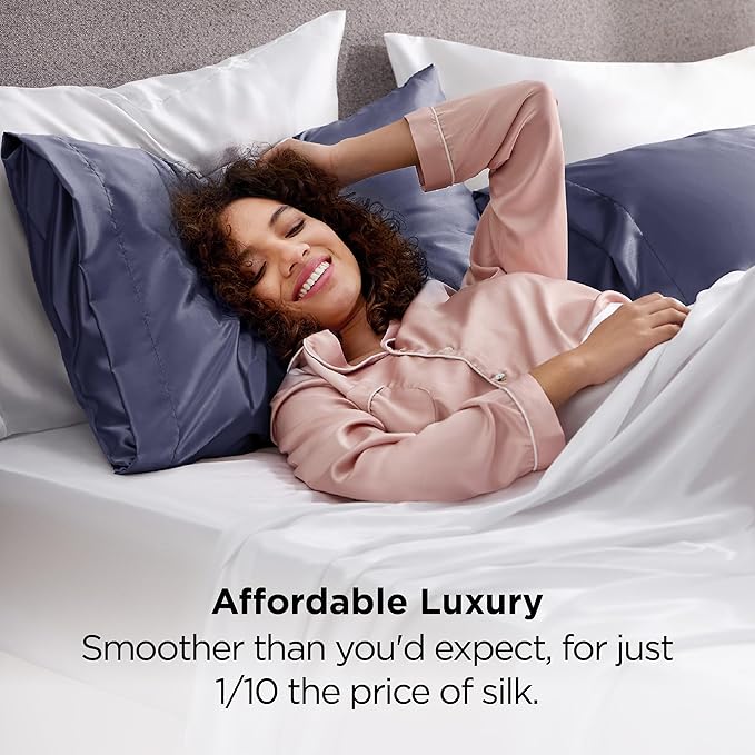Bedsure Satin Pillowcase 2 Pack Similar to Silk Pillow Cases Standard Size, Pillow Case for Sleeping Women with Envelope Closure, Gifts for Women Men, Blue Granite, 20x26 Inches, 2pcs - Bloomnest