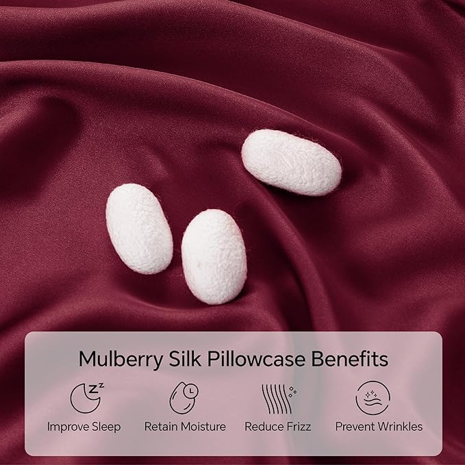 INFIIXSO Mulberry Silk Pillow Case King Size, Silk Pillowcase with Hidden Zipper 20"x36", Extraordinary Smooth and Soft Pillow Cases for Hair and Skin(Burgundy, 1 Pack) - Bloomnest