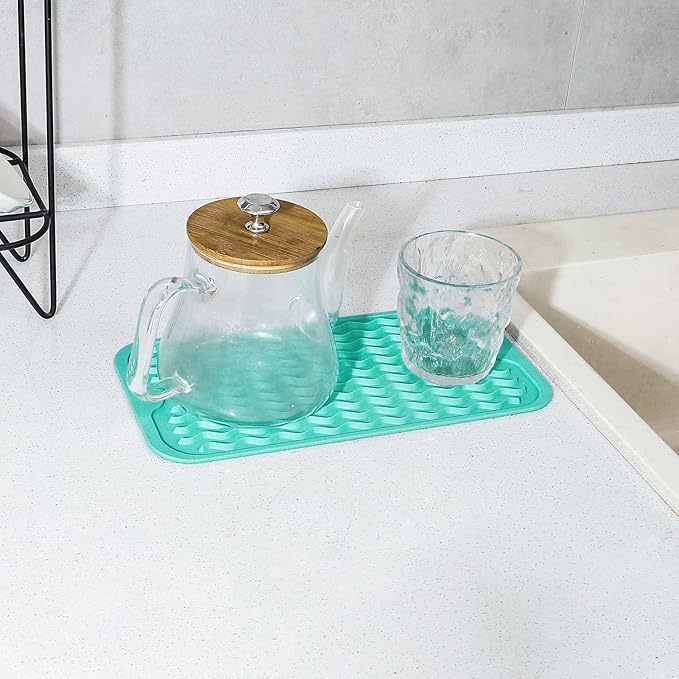 Silicone Dish Drying Mat for Multiple Usage,Easy clean,Eco-friendly,Heat-resistant Silicone Mat for Kitchen Counter or Sink,Refrigerator or Drawer Liner Mint S 12 inches x 6 inches - Bloomnest