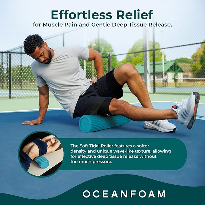 Oceanfoam Soft Tidal Roller (Miami Blue) - Low Density Foam Roller for Physical Therapy, Back Pain, Exercise & Stretching - Wave Textured - Yoga, Athletics, & Wellness - Full Size, 20" x 5" - Bloomnest