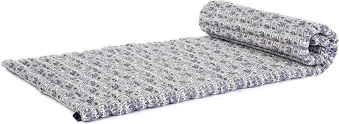 Leewadee - Foldable Floor Mattress - Japanese Roll Up Futon -Trifold Tatami Mat- Guest Floor Bed - Camping Mattress - Thai Massage Mat, Kapok Filled, 75 x 28 inches, Blue White - Bloomnest
