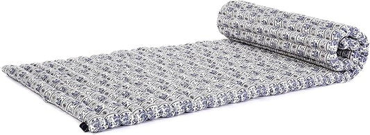 Leewadee - Foldable Floor Mattress - Japanese Roll Up Futon -Trifold Tatami Mat- Guest Floor Bed - Camping Mattress - Thai Massage Mat, Kapok Filled, 75 x 28 inches, Blue White - Bloomnest