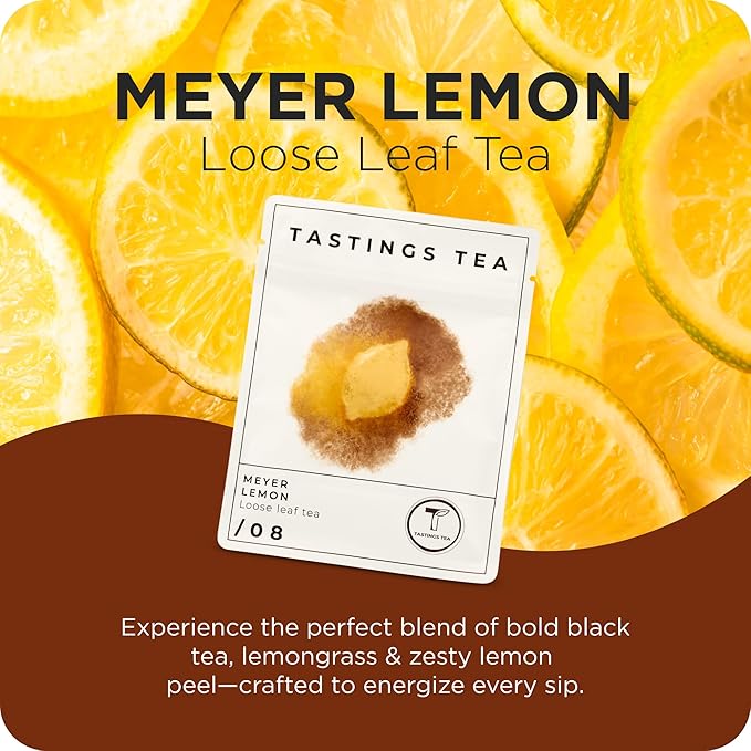 Tastings Tea Meyer Lemon Loose Leaf, 2 oz | Unsweetened Black Citrus Blend & Fruit Infusion with Lemongrass & Peel | Hot or Iced Cold Brew | Small Batch & Sustainably Sourced | Resealable Pouch - Bloomnest