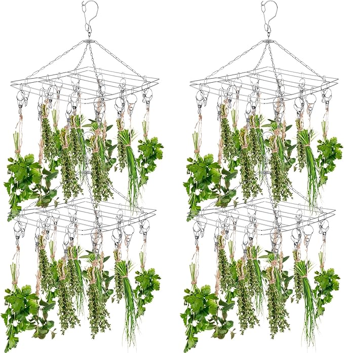 Bokon 4 Pcs Hanging Drying Rack for Herb Macrame Flower with Stainless Clip Dryer Hook for Drying Herb Air Plants Spices Flower Hydroponic Plant Ready to Use with Ceiling Hook(Rectangle) - Bloomnest