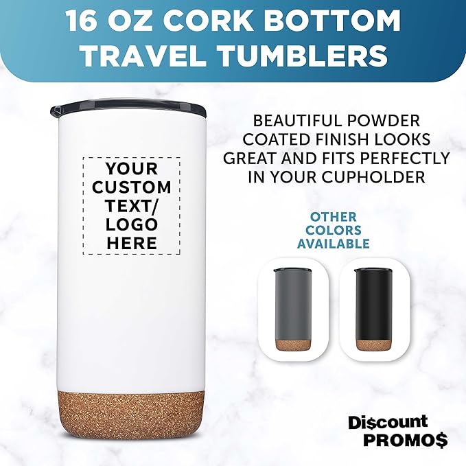 DISCOUNT PROMOS Custom Tumblers Cork Bottom 16 oz Set of 10/50/100 Personalized Bulk Pack Double Wall Insulated Matte Finish Iced Coffee Soda - White - Bloomnest