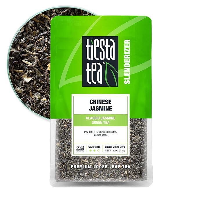 Tiesta Tea - Chinese Jasmine, Loose Leaf, Classic Jasmine Green Tea, Premium Blend, Medium Caffeinated Green Blend, Make Hot or Iced & Brews Up to 25 Cups, 1.8 Ounce Resealable Pouch - Bloomnest