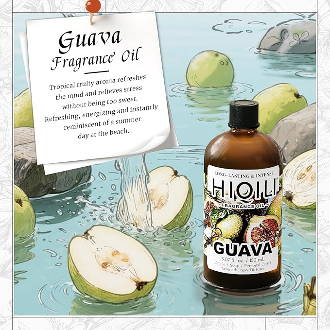 HIQILI Guava Fragrance Oil for Candle, Soap & Bath Bombs Making, Long-Lasting Fruity Scent, and Indoor Diffusers Use - 5.07 Fl Oz HIQILI