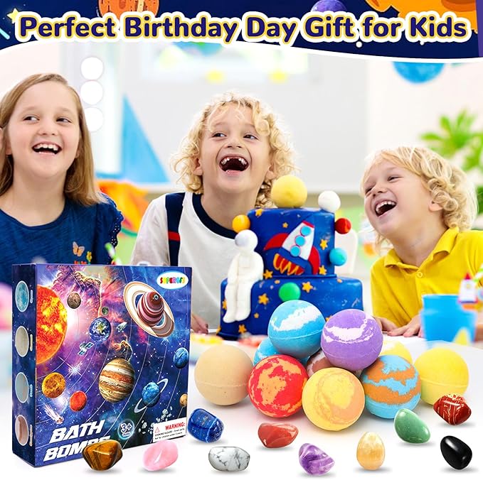 10 Pack Galaxy Bath Bombs for Kids with Surprise Toys Inside Organic Bubble Bath Bombs with Solar System Gemstones Easter Christmas Birthday Gift for Kids Boys Girls - Bloomnest