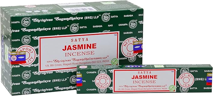 EARTH Satya Jasmine Incense Sticks 15 GMS (Pack of 12) (Green Certified) Indian Perfumed Hand Rolled Agarbatti Perfect for Worship,Relaxation, Medication. Earth