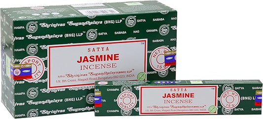 EARTH Satya Jasmine Incense Sticks 15 GMS (Pack of 12) (Green Certified) Indian Perfumed Hand Rolled Agarbatti Perfect for Worship,Relaxation, Medication. Earth