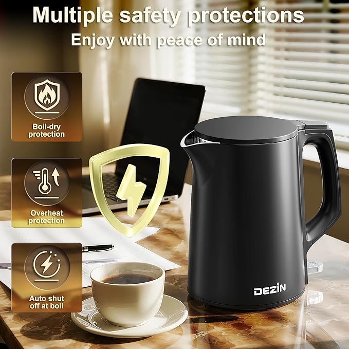 Dezin Electric Kettle, 0.8L Small Electric Kettle with Double Wall Construction, 304 Stainless Steel Electric Tea Kettle for Business Trip, Portable Travel Kettle with Auto Shut-Off (Without Cup) - Bloomnest