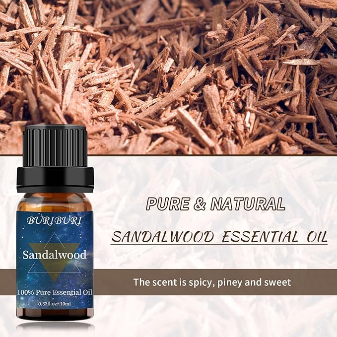 Sandalwood Essential Oil 2Pack for Massage, Diffuser, Humidifier - 100% Pure Sandalwood Oil 10ml BURIBURI
