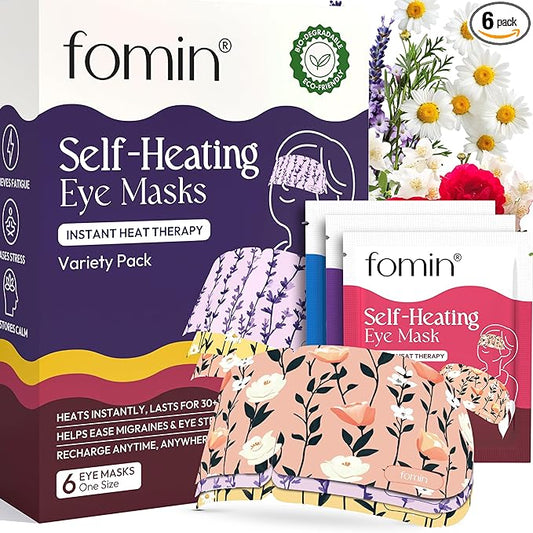 Fomin Self Heating Eye Mask- 6 Pack - Variety Pack Heated Eye Mask Warm Compress for Eyes, Disposable Self Heating Steam Mask for Home, Sleep, Spa, Relaxation & Valentine's Day Gifts for Women