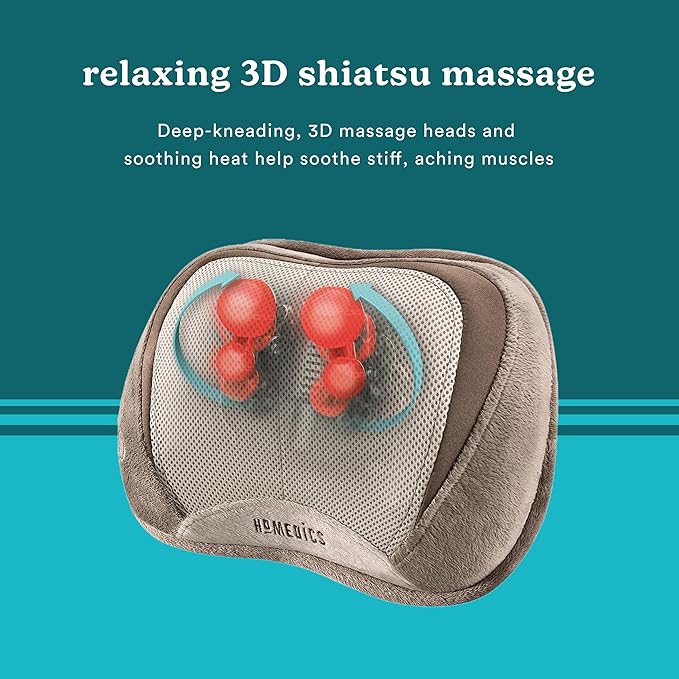 HoMedics Back and Neck Massager, Portable Shiatsu All Body Massage Pillow with Heat, Targets Upper and Lower Back, Neck and Shoulders. Lightweight for Travel - Bloomnest