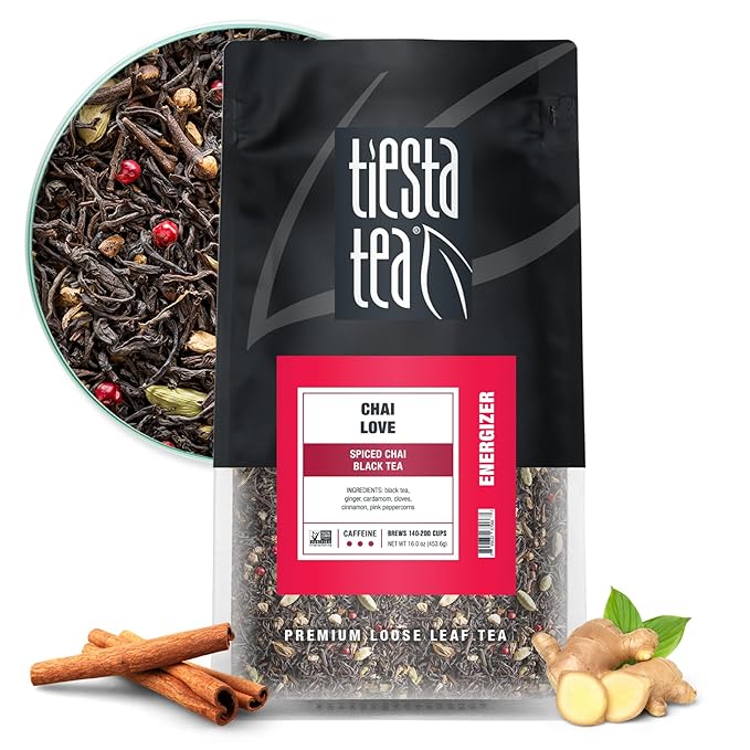 Tiesta Tea - Chai Love, Loose Leaf, Spiced Chai Black Tea, Premium High Caffeinated Blend, Make Hot or Iced & Brews Up to 200 Cups, 16 Ounce Resealable Bulk Pouch - Bloomnest