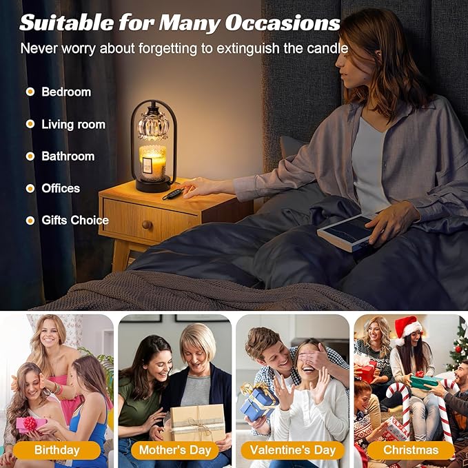 Candle Warmer Lamp, Electric Light with Timer Dimmer Clear Flower Shape Wax Melt Warmer for Birthday, Mothers Day, House Warming Gift (Includes 2 Bulbs) - Bloomnest