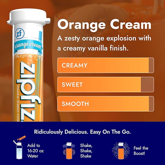 Zipfizz Daily Energy Drink Powder, Orange Cream, 20 Pack | 3-in-1 Sustained Energy, Rapid Hydration, and Essential Vitamins | Sugar-Free | Electrolyte Powder | Contains Vitamin B-12 & Antioxidants - Bloomnest