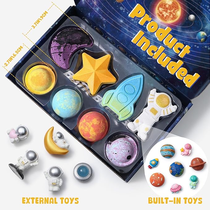 Space Bath Bombs for Kids with Surprise Inside, 8 Pack Kids Galaxy Bath Bombs with Space Toys for Toddler Boys Girls Handemade Rainbow Bubble Bath Fizzies Birthday Christmas Gift Set - Bloomnest