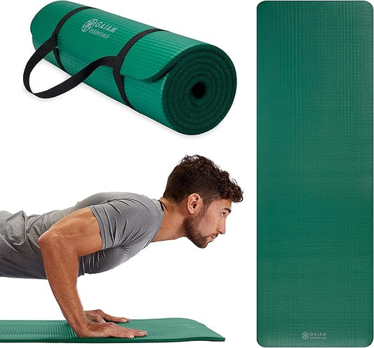 Gaiam Essentials Thick 2/5" (10mm) and Thin 1/4" (6mm) Yoga & Pilates, Fitness & Exercise Mat with Easy-Cinch Carrier Strap - Bloomnest