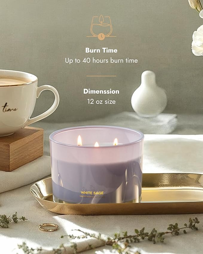 96NORTH Luxury White Sage Candle | Large 3 Wick Jar Candle | Up to 50 Hours Burning Time | 100% Natural Soy Wax | Relaxing Aromatherapy Aesthetic Candles | Housewarming Gift for Men and Women - Bloomnest